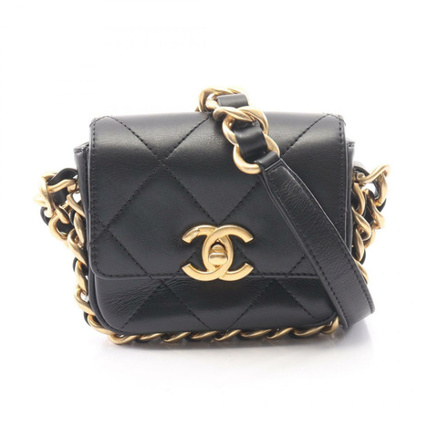 香奈兒 (CHANEL) 絎縫鏈條肩背斜背包 AS2833 黑色皮革 金色五金 二手