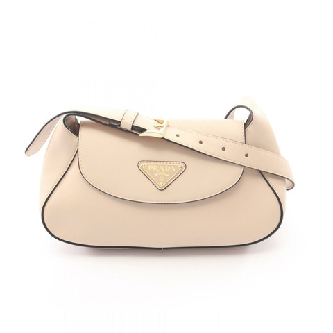 PRADA Patina 小三角 Logo 單肩手提包，米色皮革，二手女士