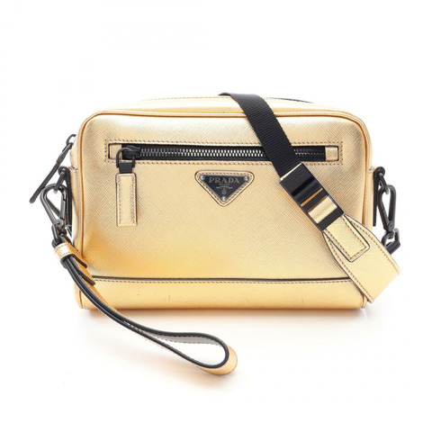 PRADA SAFFIANO TRAVEL 肩斜背包，Saffiano 皮革，金色，二手男士款