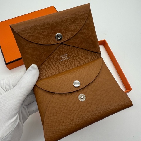 Hermes 愛馬仕 Calvi 卡包 金棕色 z刻