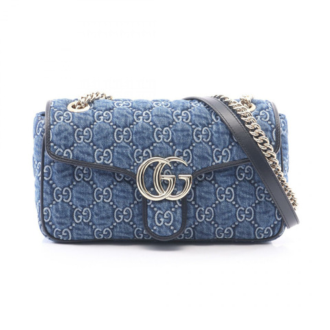 GUCCI GG Marmont 絎縫小號鏈條單肩手提包 443497 牛仔皮革