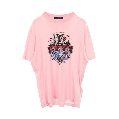 路易威登 (LOUIS VUITTON) 嵌花圖案T卹 RM252M XMZ HTY97W 純棉粉紅 二手 L碼