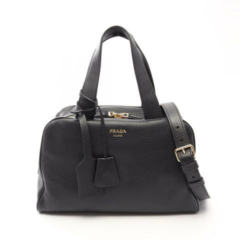 PRADA 黑色皮革肩斜背包 1BB1482HIKF0002 二手女士