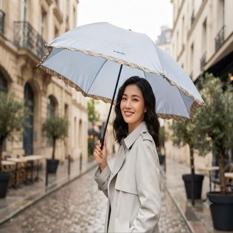 BURBERRY 倫敦 經典格紋滾邊雨晴兩用傘 水藍色