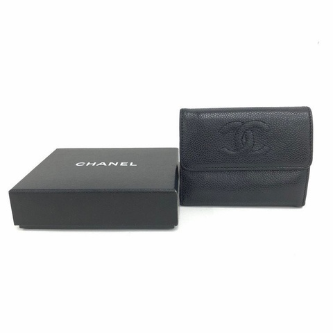 Chanel • 經典黑金荔枝牛皮三折短夾 🈶原廠盒裝