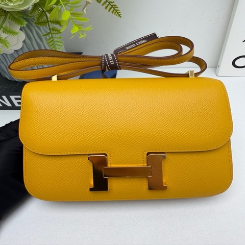 愛馬仕Hermes  99新 康康19 斜挎包 黃色 金扣  C刻