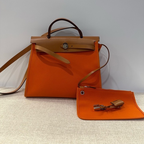 愛馬仕Hermes Herbag31 橙色拼色包，可手提可單肩，原始品相