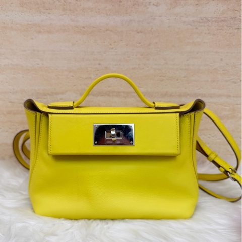 愛馬仕/Hermes 2424mini 檸檬黃銀扣 U刻 ev皮 全原成色