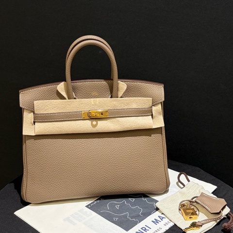 99新 Y刻 爱马仕Hermes birkin25 大象灰金扣 togo皮