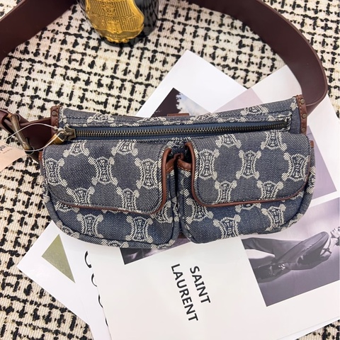 Celine • 經典牛仔凱旋門老花腰包