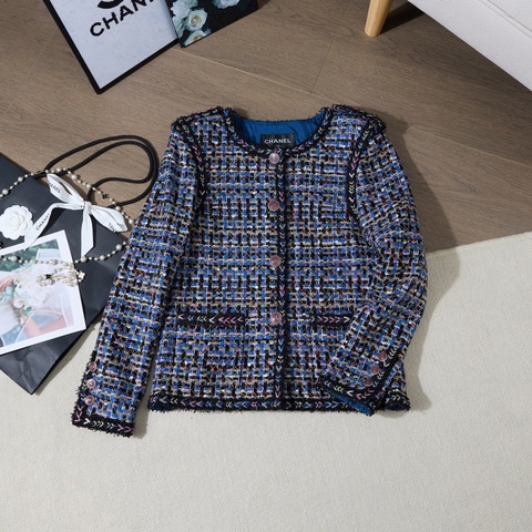 Chanel Tweed Jacket 藍黑格紋外套