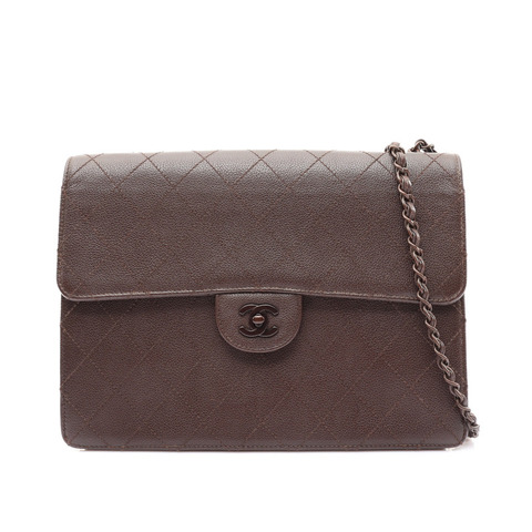 CHANEL 香奈兒 Jumbo Single Flap 肩背包 棕色 荔枝紋 牛皮