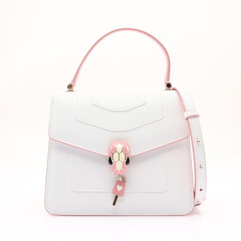 BVLGARI 寶格麗 Serpenti Forever Top Handle 肩背包 白/粉色 牛皮