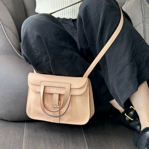 HERMES 薔薇粉銀扣mini halzan 手提肩背斜背包 21.5*14*6.5 98新配件盒子 塵袋
