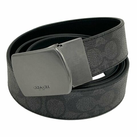 [全新] COACH 男款3.5cm寬版皮帶(方頭-黑灰)