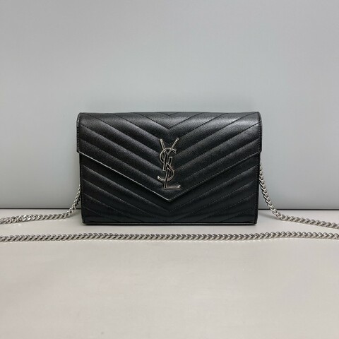 YSL 黑銀魚子醬皮大号woc信封包