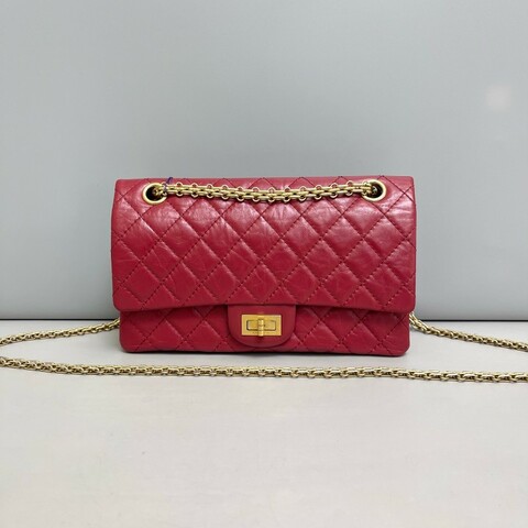Chanel 2.55小號紅金全皮菱格鏈條包