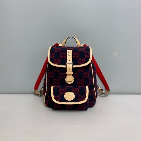 Gucci 雙G羊毛拼皮兒童雙肩包
