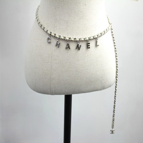 Chanel  A12C 皮穿金屬米白色銀色腰鏈 L95