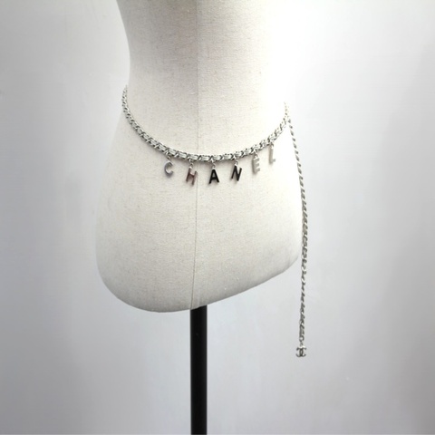 Chanel Vintage 09C 皮穿金屬橄欖綠色銀色腰鏈 L91