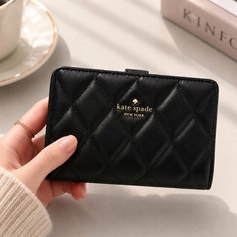 KATE SPADE Quilted 小香風金標輕奢菱格壓紋中夾(黑色)