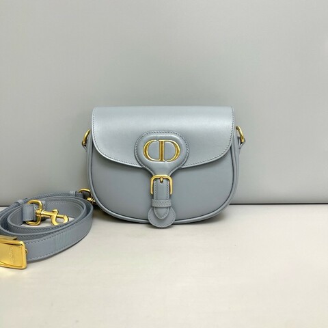 Dior Bobby小號霧霾藍全皮馬鞍包