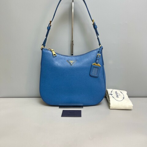 Prada 藍金牛皮十字紋hobo