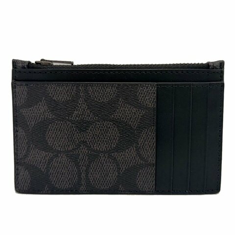 [全新] COACH C LOGO男款信用卡名片卡夾零錢包(黑灰)
