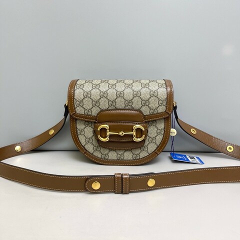 Gucci 1955 Horsebit焦糖色老花馬鞍包