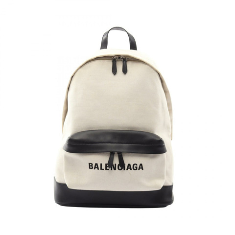 BALENCIAGA 海軍藍雙肩包 392007 帆布皮革 米色 黑色 二手 男女通用