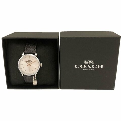 [全新] COACH 經典C LOGO小吊飾女款石英手錶禮盒(黑灰)