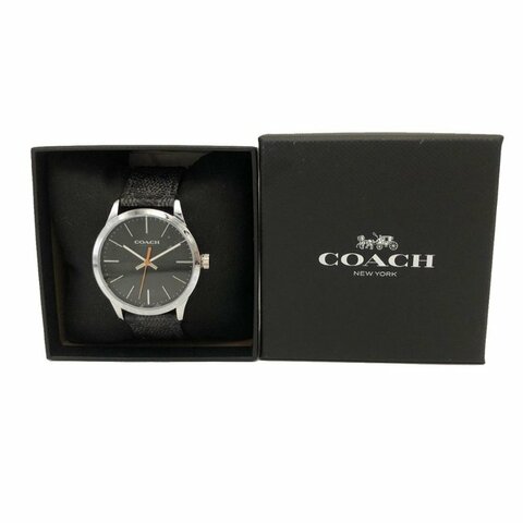 [全新] COACH 經典C LOGO中性男款石英手錶禮盒(黑灰)