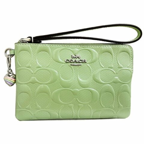 [全新] COACH 經典C LOGO漆皮零錢包手拿包(綠)
