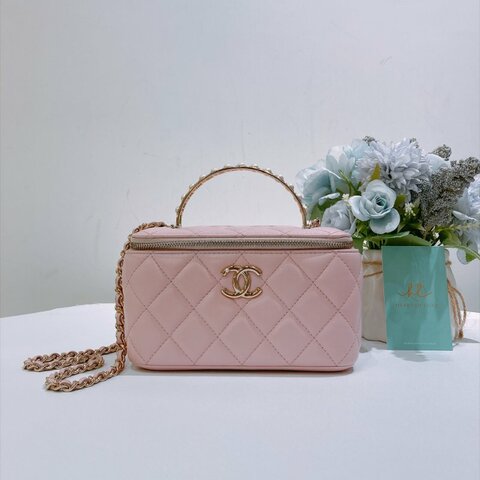 TW4966	Chanel 香奈兒化妝連珍珠手挽包包 Vanity Case With Pearl Handbag Lambskin Pink x GHW