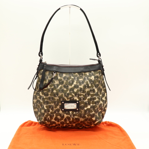 Loewe  中古經典 Anagram 圖騰帆布拼接皮革 單肩包 肩背包