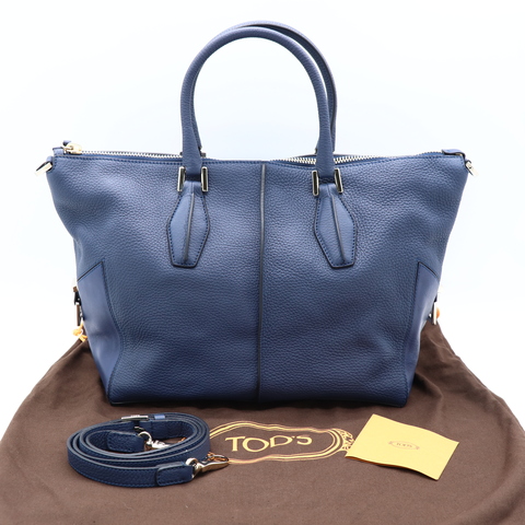 Tod's JOY 荔枝紋藍色牛皮托特包 購物袋 肩背包 手提包