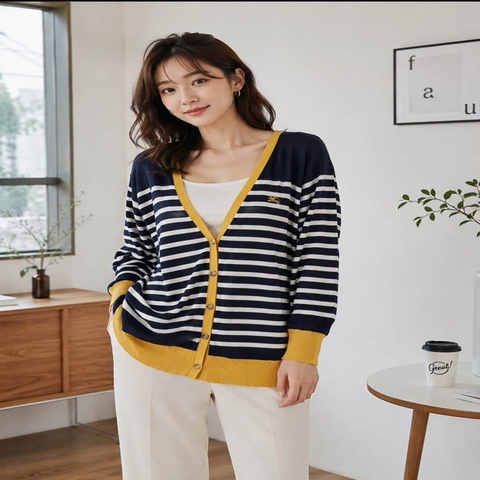 BURBERRY 藍標 橫條紋寬鬆型戰馬開襟外套