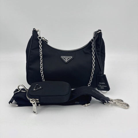 Prada 普拉達 黑色尼龍hobo三合一手提單肩斜挎包 22*6*16cm