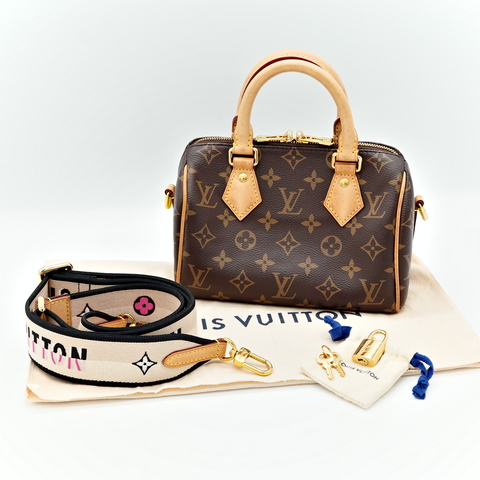 Louis Vuitton Speedy 20 Bandoulière 經典花紋老花波士頓包 手提包 斜背包 附編織寬背帶