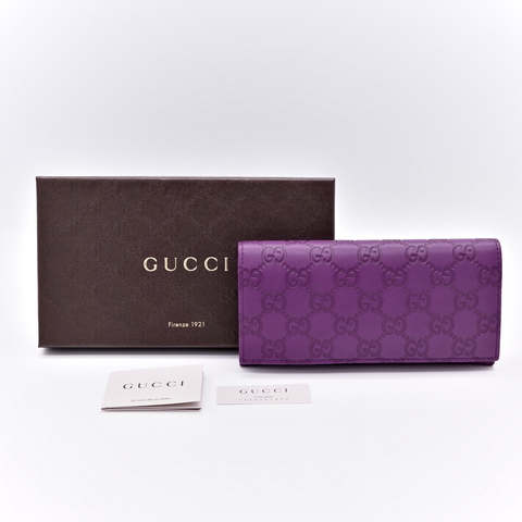Gucci 經典 Guccissima 紫色 雙G壓紋全皮長夾