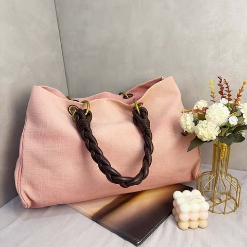 【赫蒂國際精品】 Bottega Veneta 粉紅色帆布托特包vintage