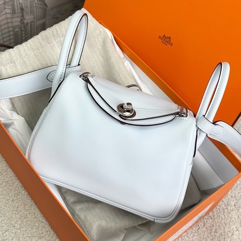 99新Hermes愛馬仕 mini lindy 霧霾藍銀扣 swift牛皮Z刻  附件塵袋 盒子