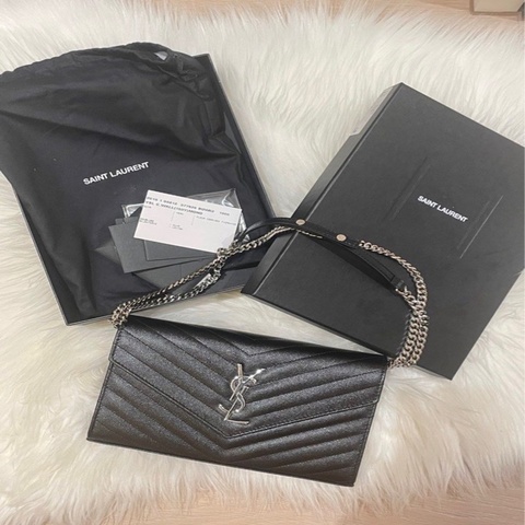 YSL黑銀 WOC (Wallet on Chain） 荔枝紋（魚子醬）SAINT LAURENT