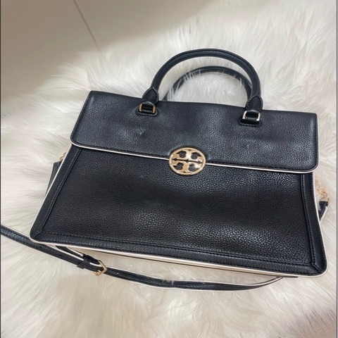 TORY BURCH (附購買證明) 黑鑲白 手提包 公事包 肩背包