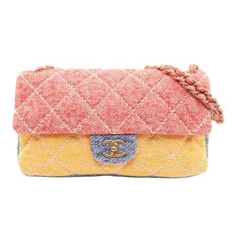 CHANEL 香奈兒 Ultimate Stitch 肩背包 絎縫針織布 紅/綠/黃/藍色 金釦