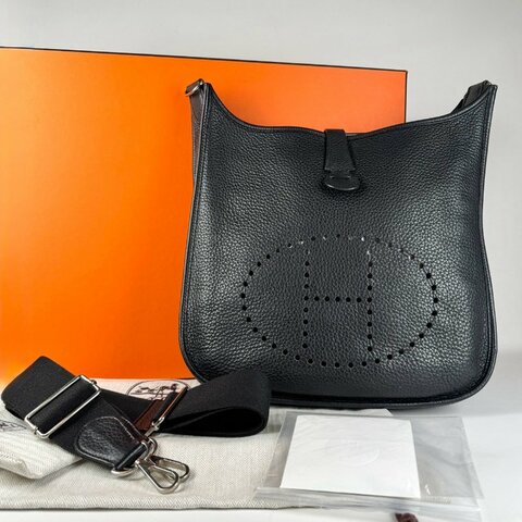 HERMES Evelyne 三代29cm 黑色 89Noir 銀釦 Togo皮 斜背包