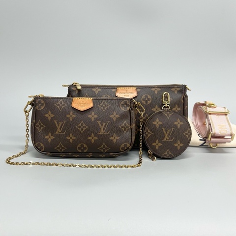 Louis Vuitton 路易威登 芯片款粉肩帶五合一 手提單肩腋下斜挎包  尺寸24*12cm 有塵袋