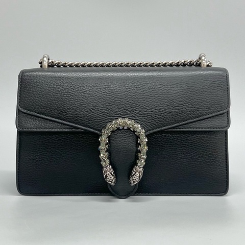 Gucci 古馳 黑色全皮鑽扣酒神中號單肩包 尺寸：28*16cm