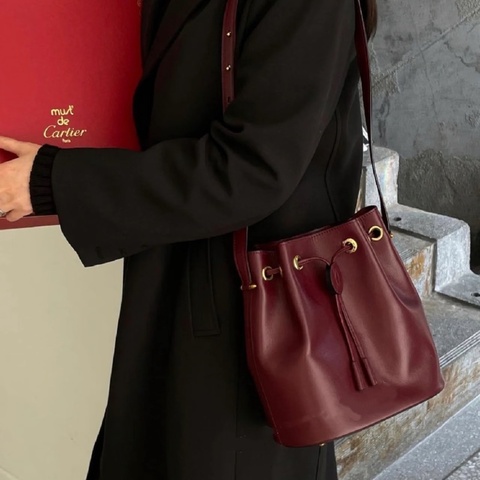 【比Coach便宜的Cartier❤️✨全網最低價】Cartier/卡地亞  酒紅色波爾多紅桶包中古包