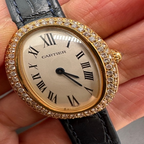 卡地亞 Cartier 浴缸系列18K金鑲鑽女表(後鑽）